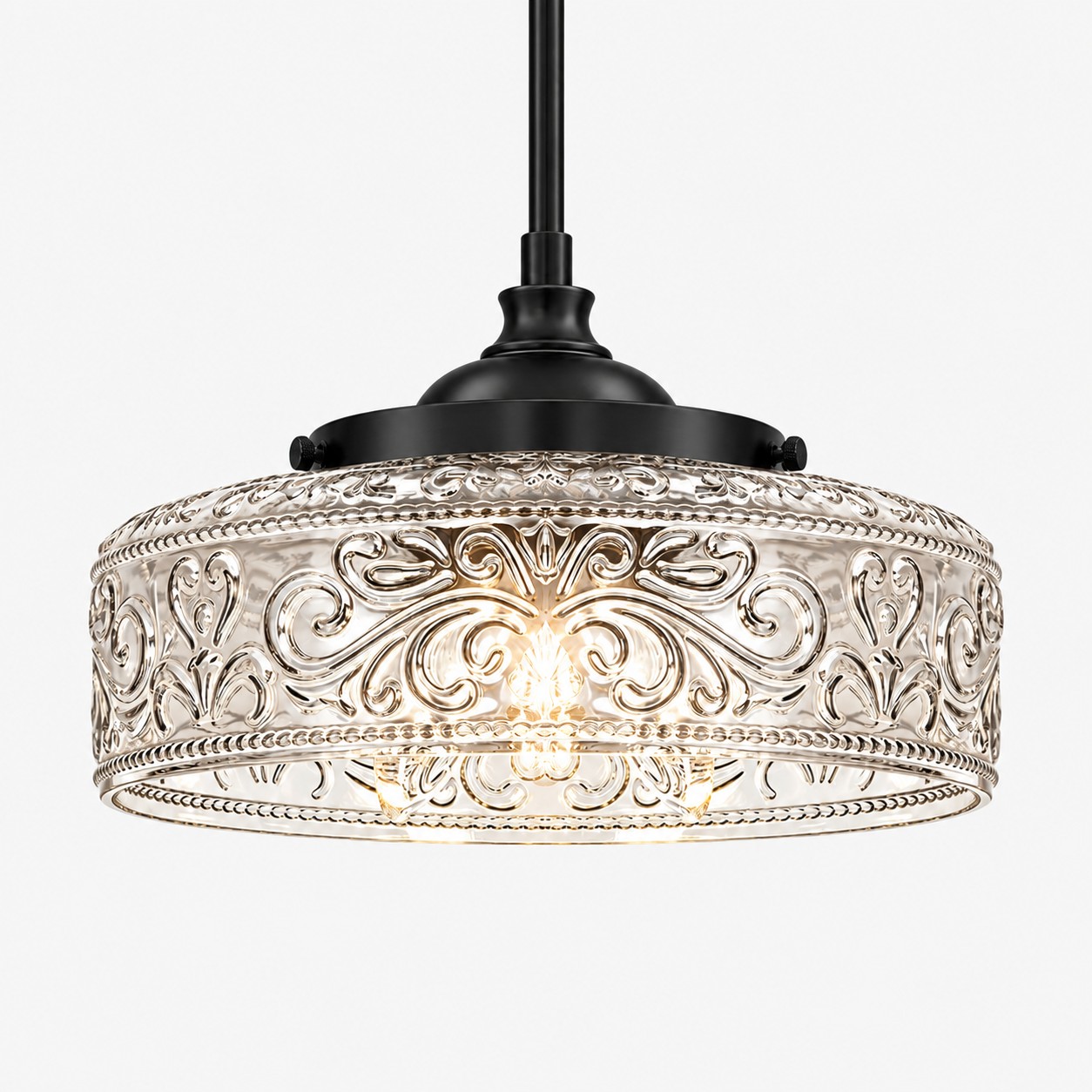 Vintage Glass Pendant Light with patterned glass and two shade sizes