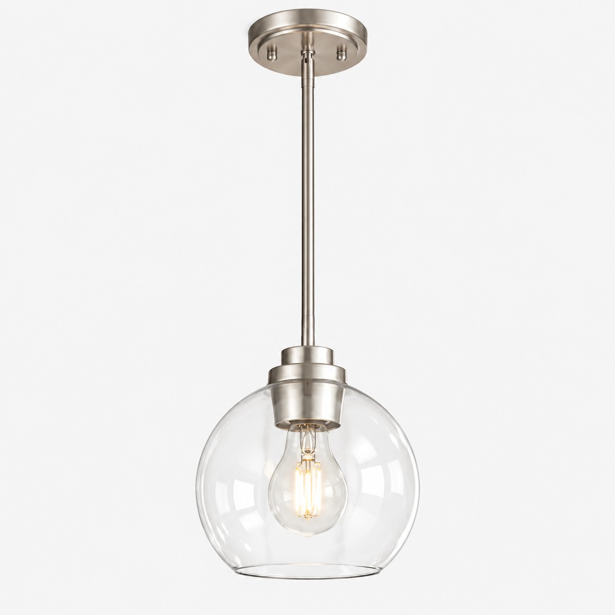 Clear Glass Globe Pendant with metal finish options and three styles