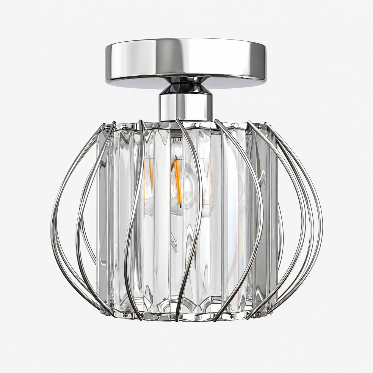 Geometric Crystal Ceiling Light with clear panels and a cage frame