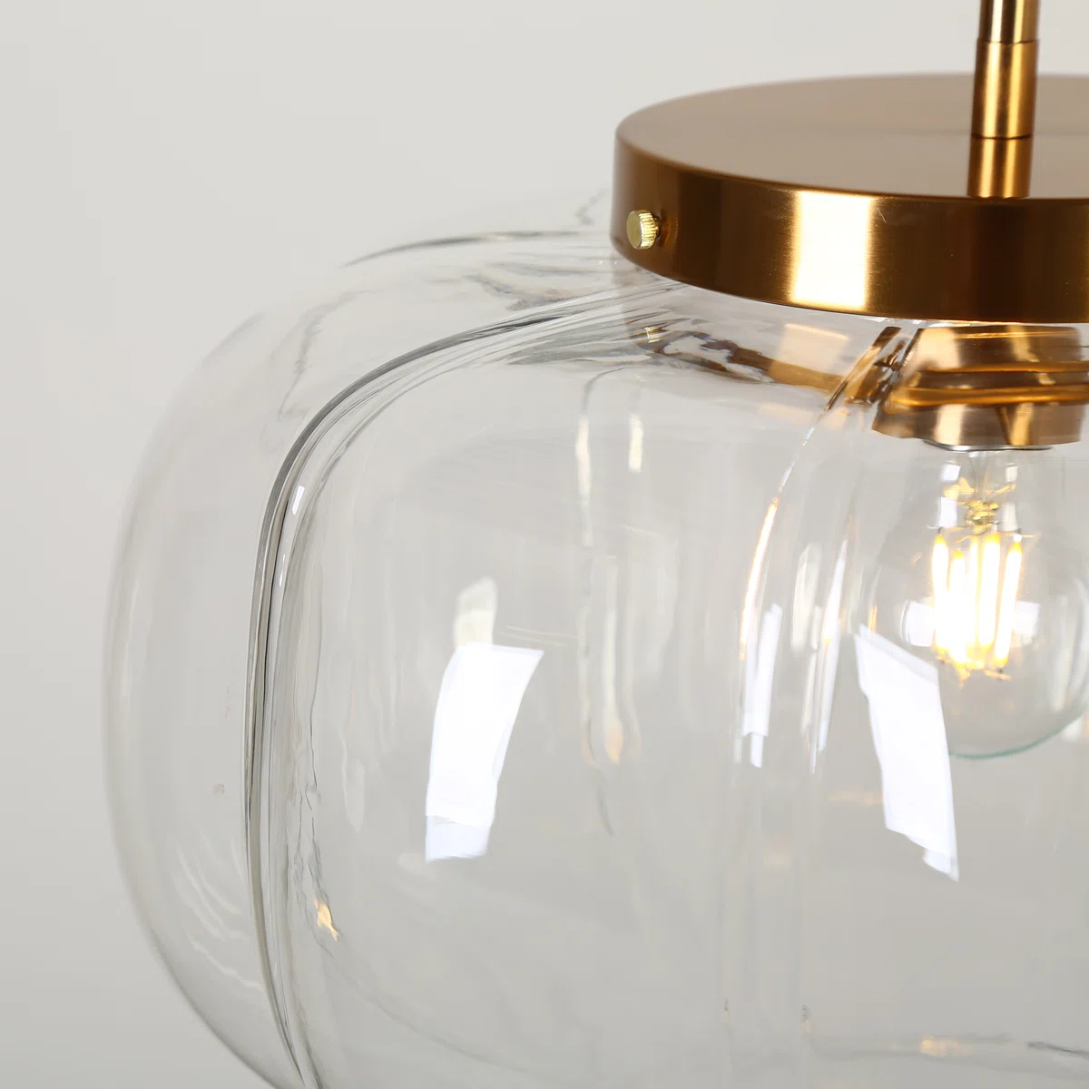 Ribbed Glass Dome Pendant with blue or clear glass and ribbed texture