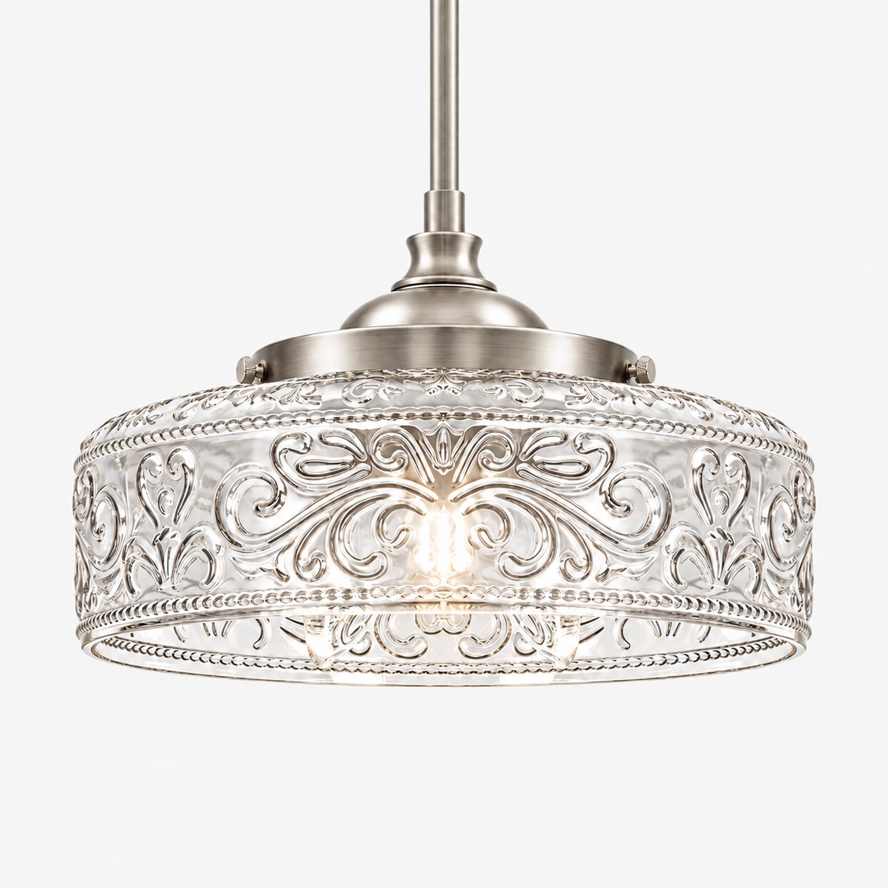 Vintage Glass Pendant Light with patterned glass and two shade sizes