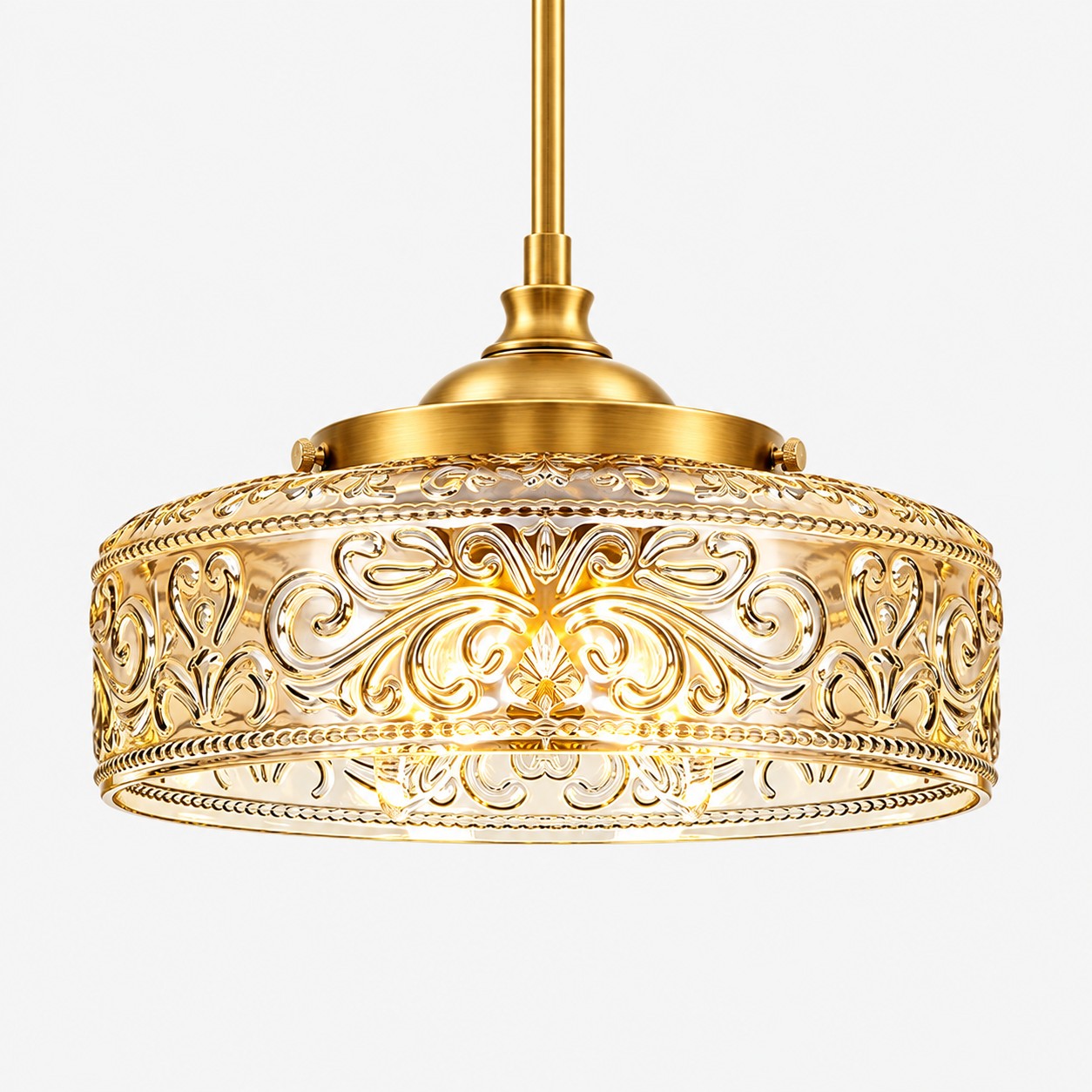 Vintage Glass Pendant Light with patterned glass and two shade sizes