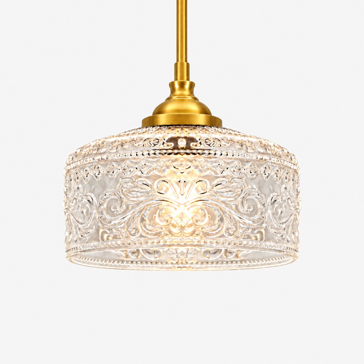 Vintage Glass Pendant Light with patterned glass and two shade sizes