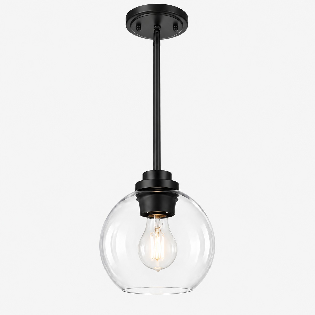 Clear Glass Globe Pendant with metal finish options and three styles