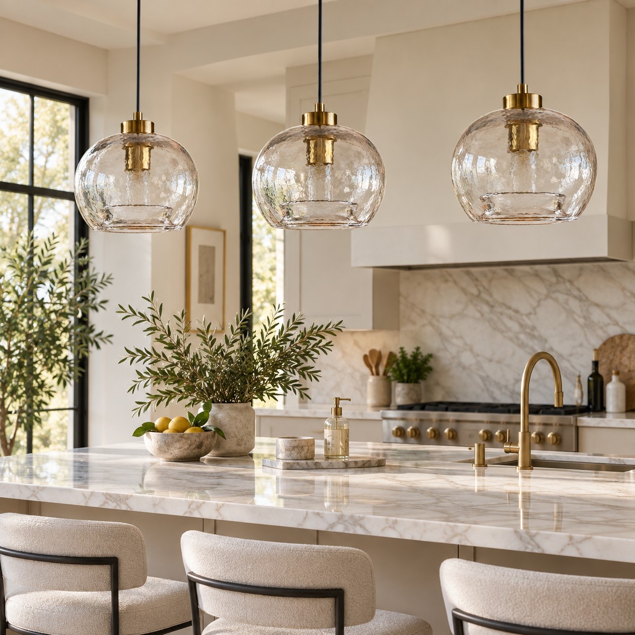 Textured Glass Globe Pendant with marble glass options and single or pair sets