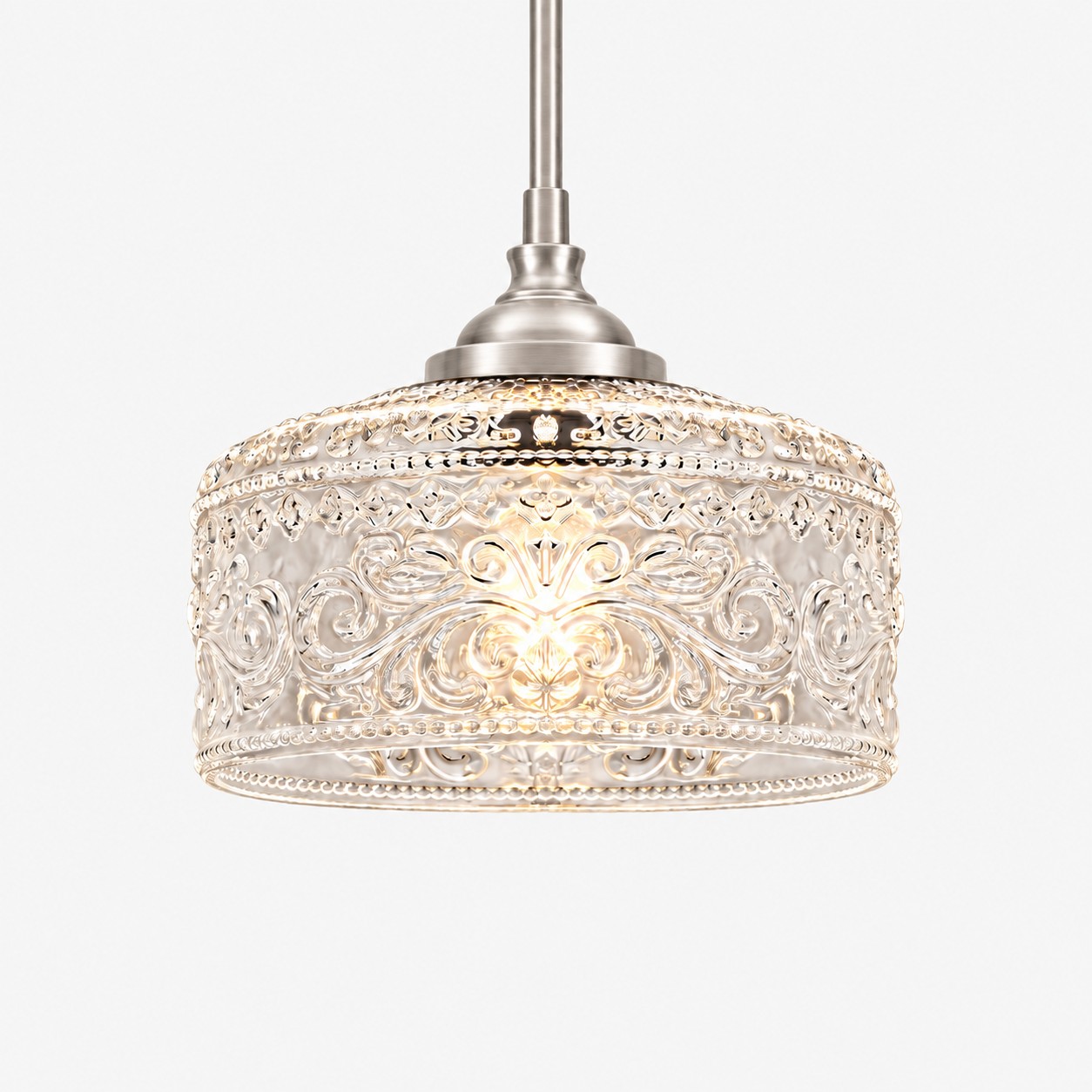 Vintage Glass Pendant Light with patterned glass and two shade sizes
