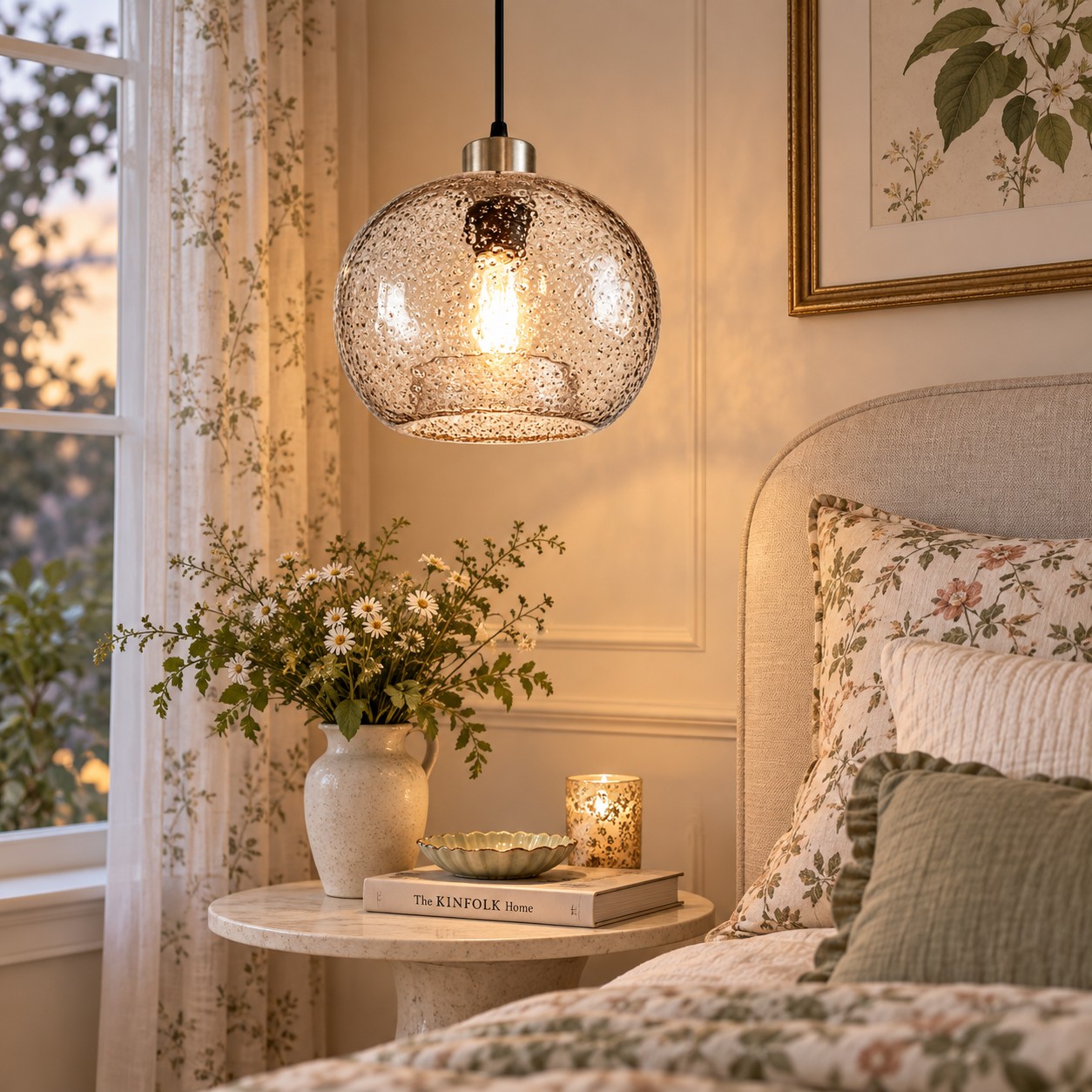 Textured Glass Globe Pendant with marble glass options and single or pair sets