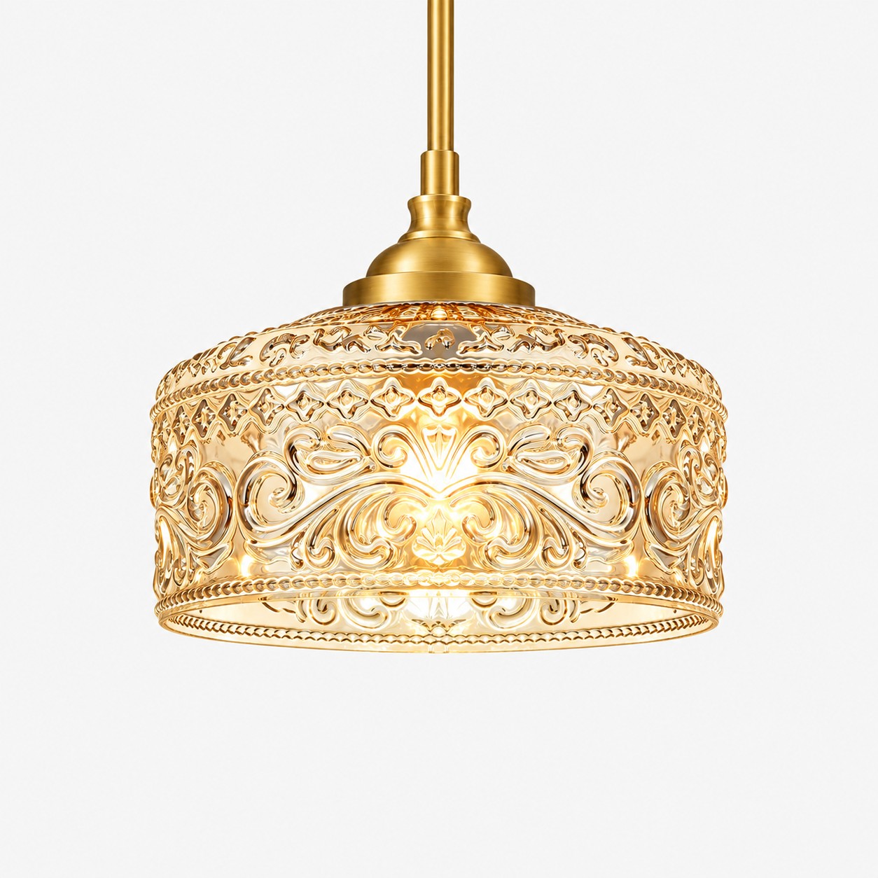 Vintage Glass Pendant Light with patterned glass and two shade sizes