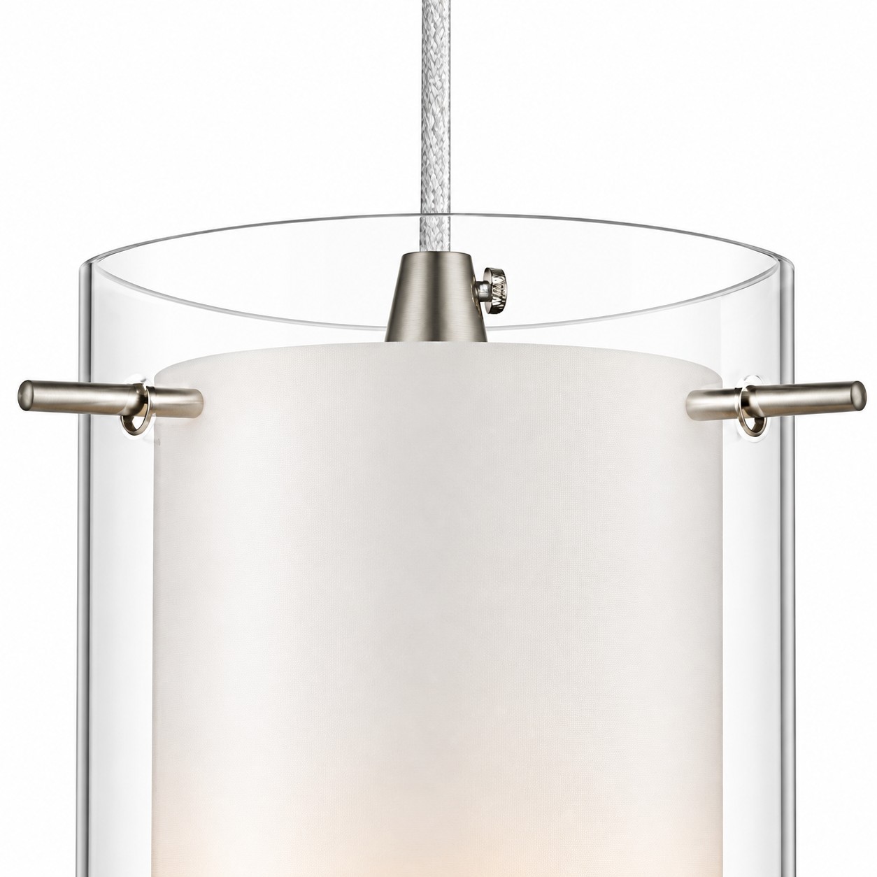 Double Glass Pendant Light with clear and white glass and a modern profile