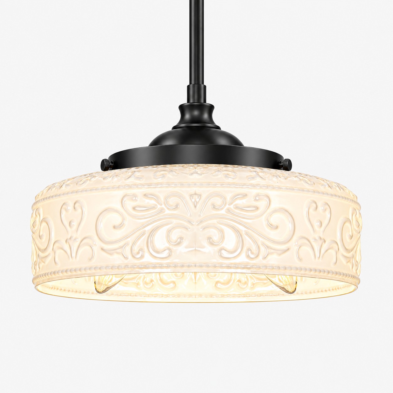 Vintage Glass Pendant Light with patterned glass and two shade sizes