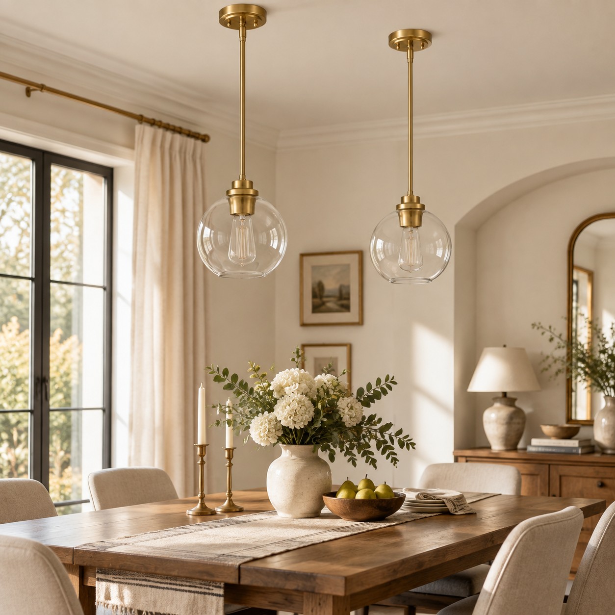 Clear Glass Globe Pendant with metal finish options and three styles