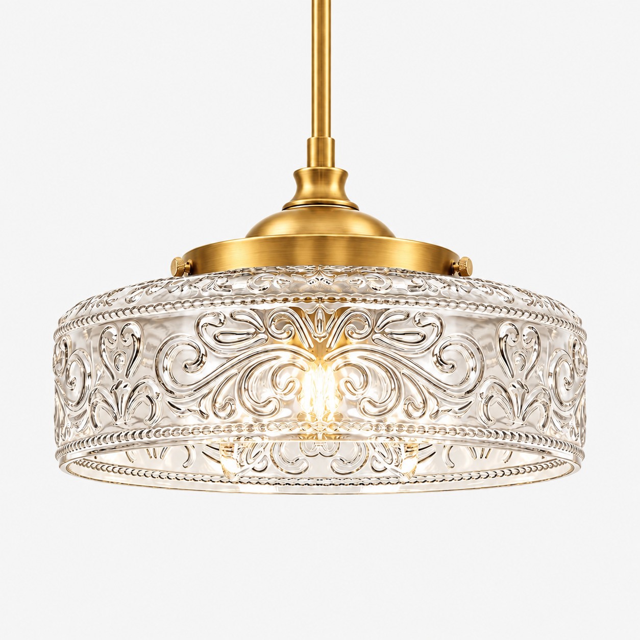 Vintage Glass Pendant Light with patterned glass and two shade sizes