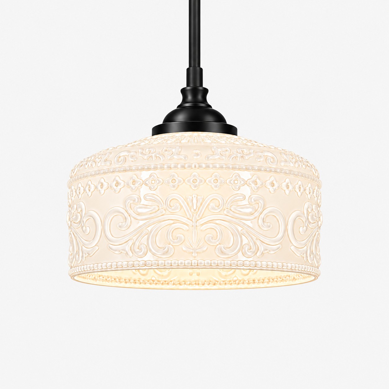 Vintage Glass Pendant Light with patterned glass and two shade sizes