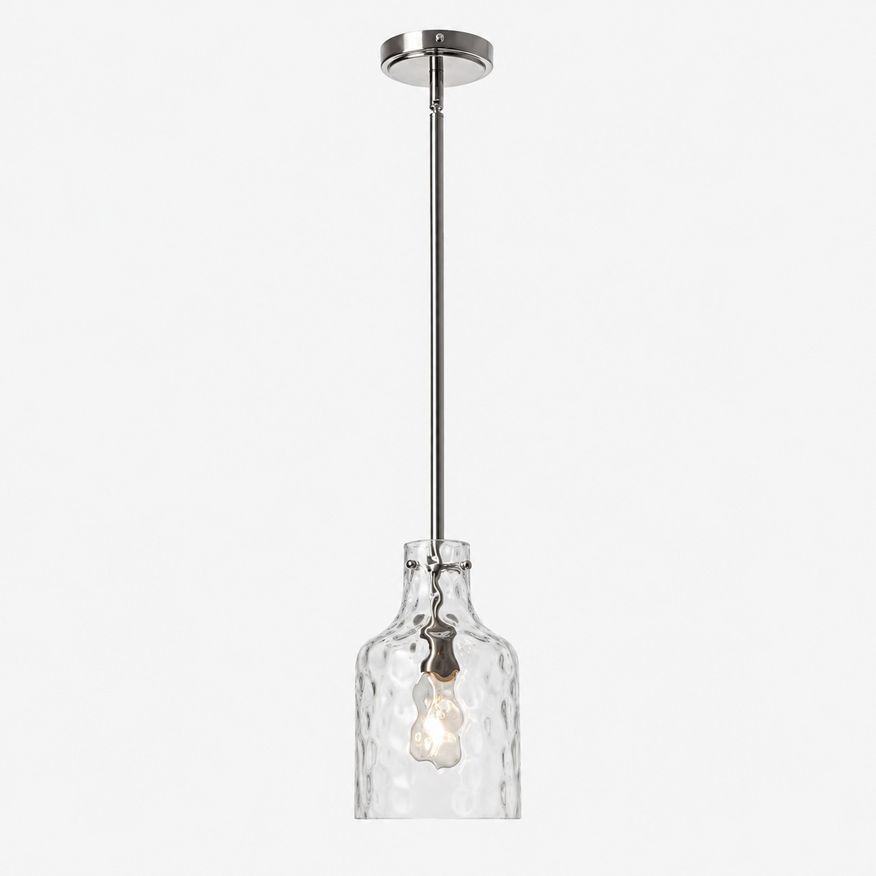 Vintage Glass Pendant Light with hammered or seeded glass and blue or smoked glass