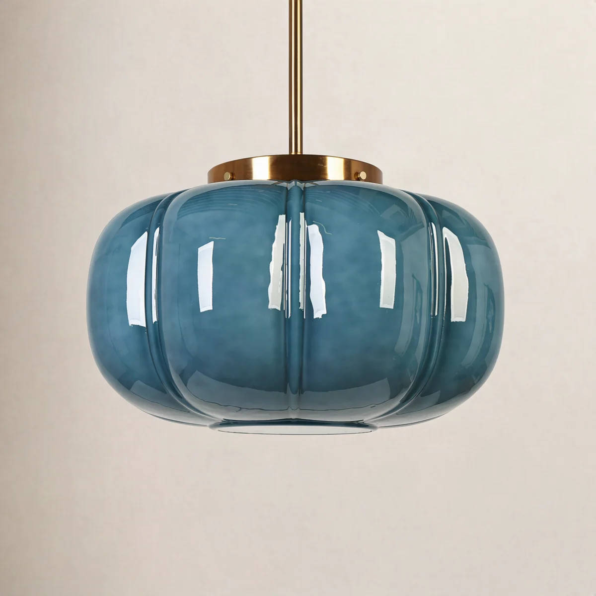 Ribbed Glass Dome Pendant with blue or clear glass and ribbed texture