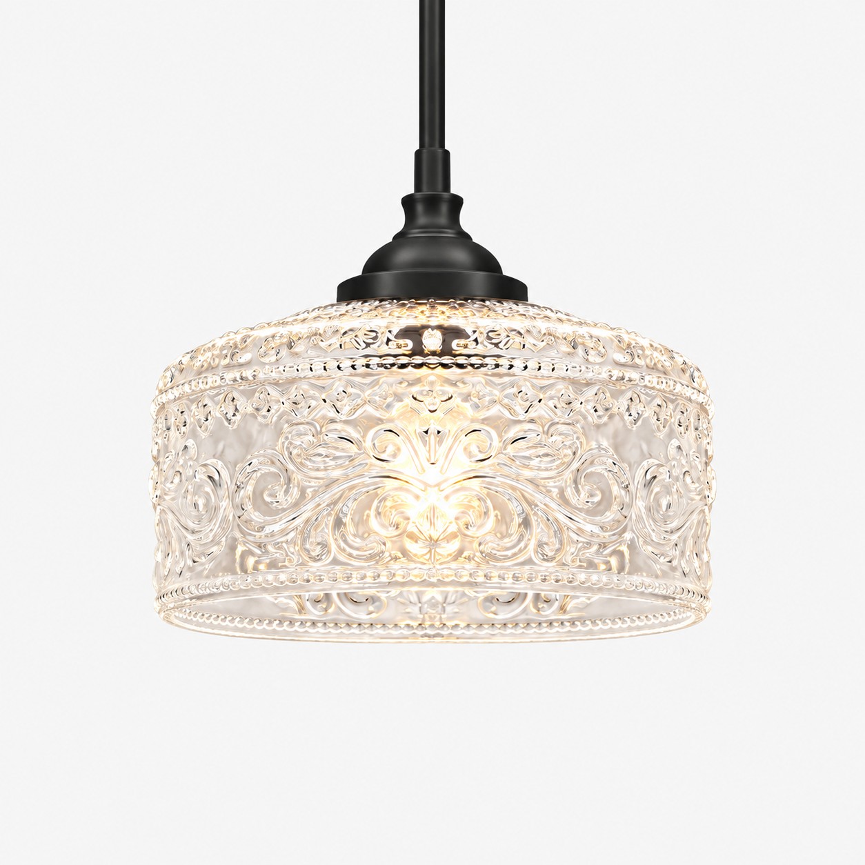 Vintage Glass Pendant Light with patterned glass and two shade sizes