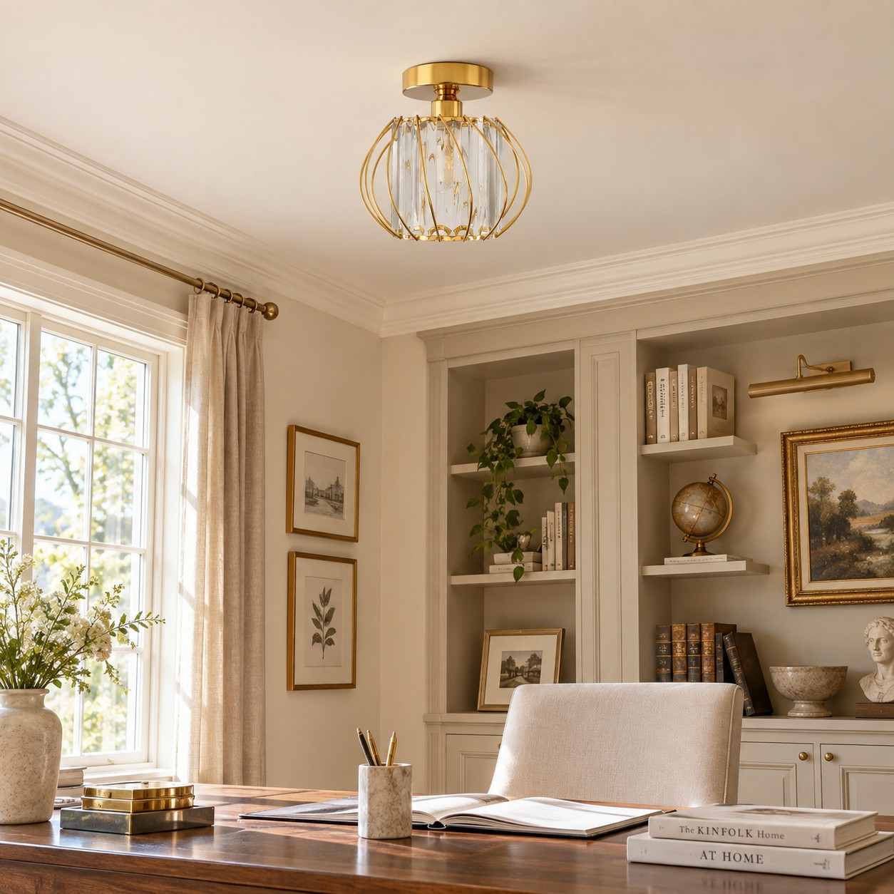 Geometric Crystal Ceiling Light with clear panels and a cage frame