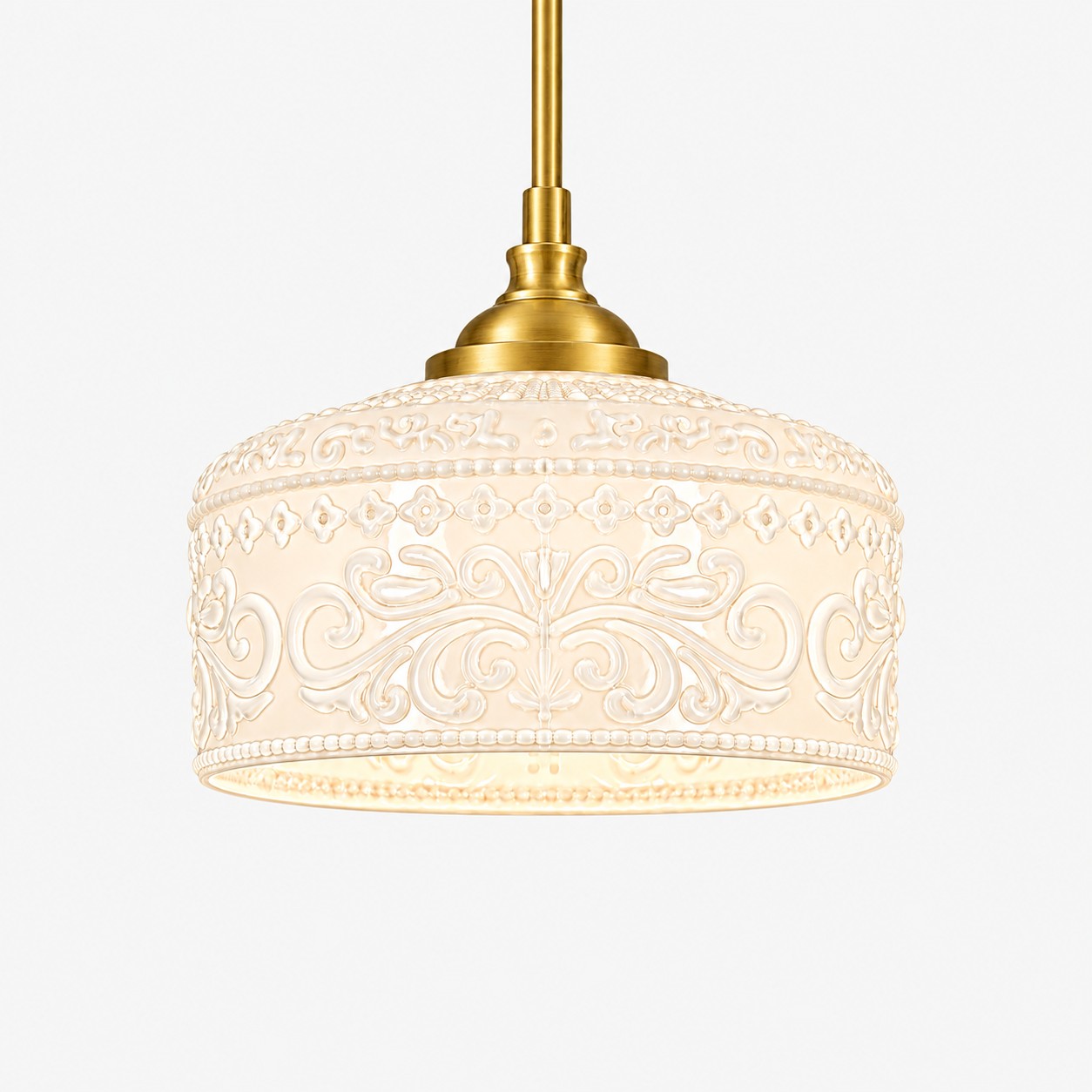 Vintage Glass Pendant Light with patterned glass and two shade sizes