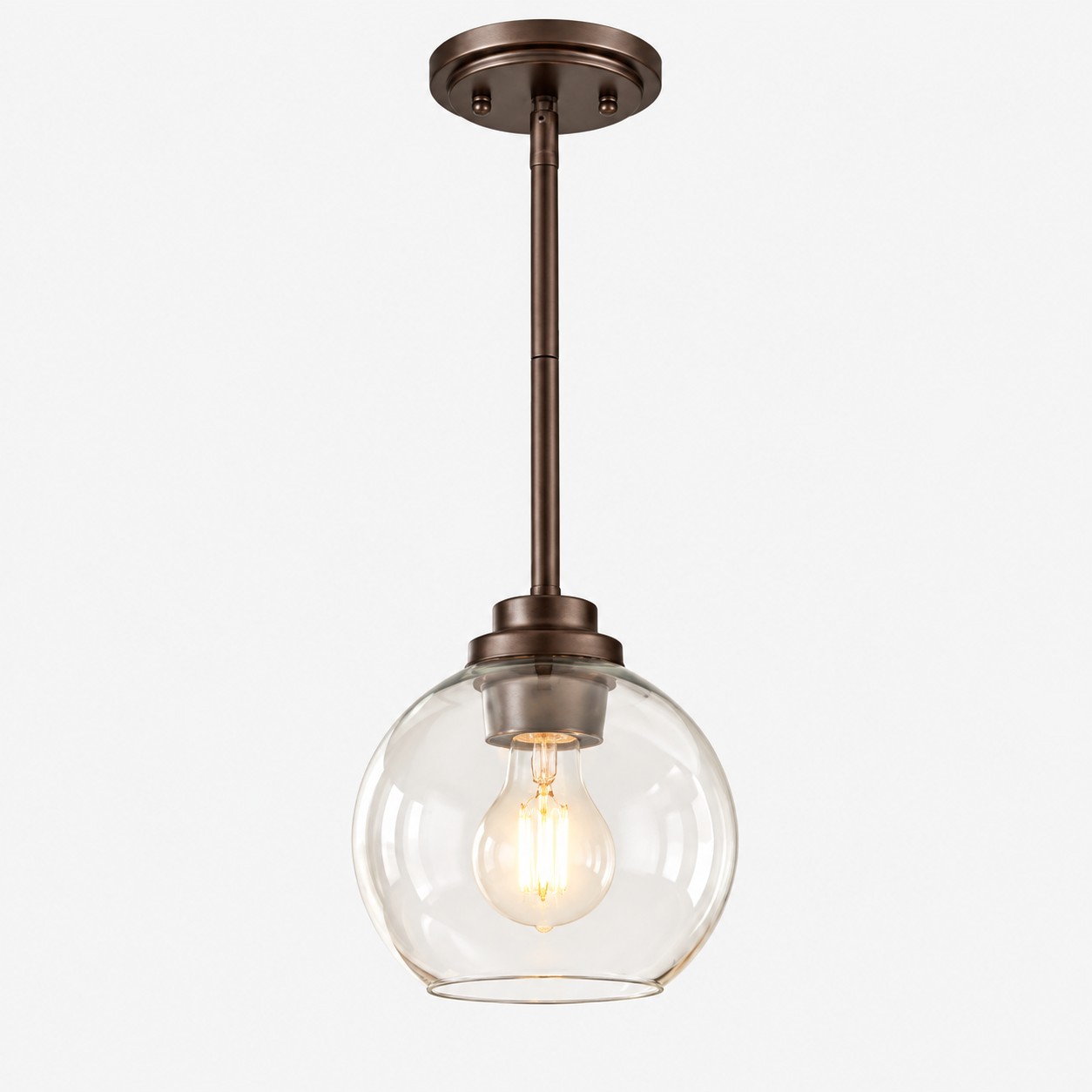 Clear Glass Globe Pendant with metal finish options and three styles