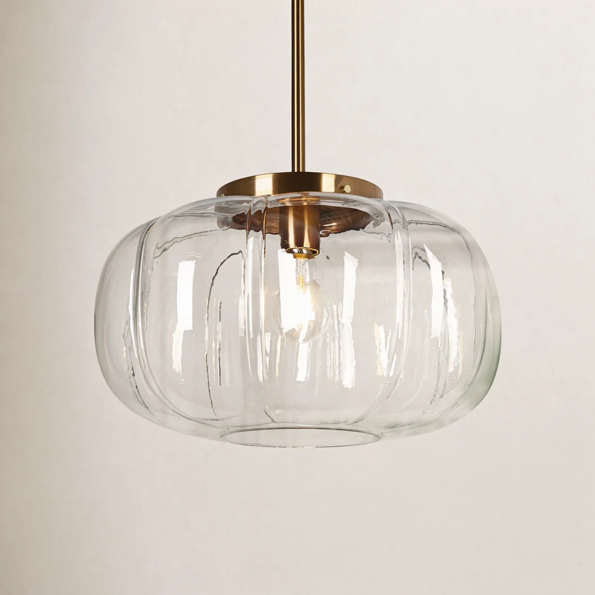 Ribbed Glass Dome Pendant with blue or clear glass and ribbed texture