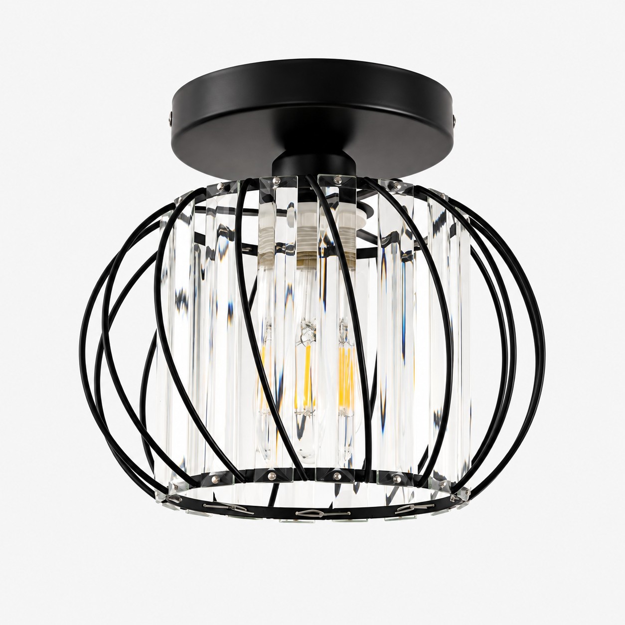 Geometric Crystal Ceiling Light with clear panels and a cage frame