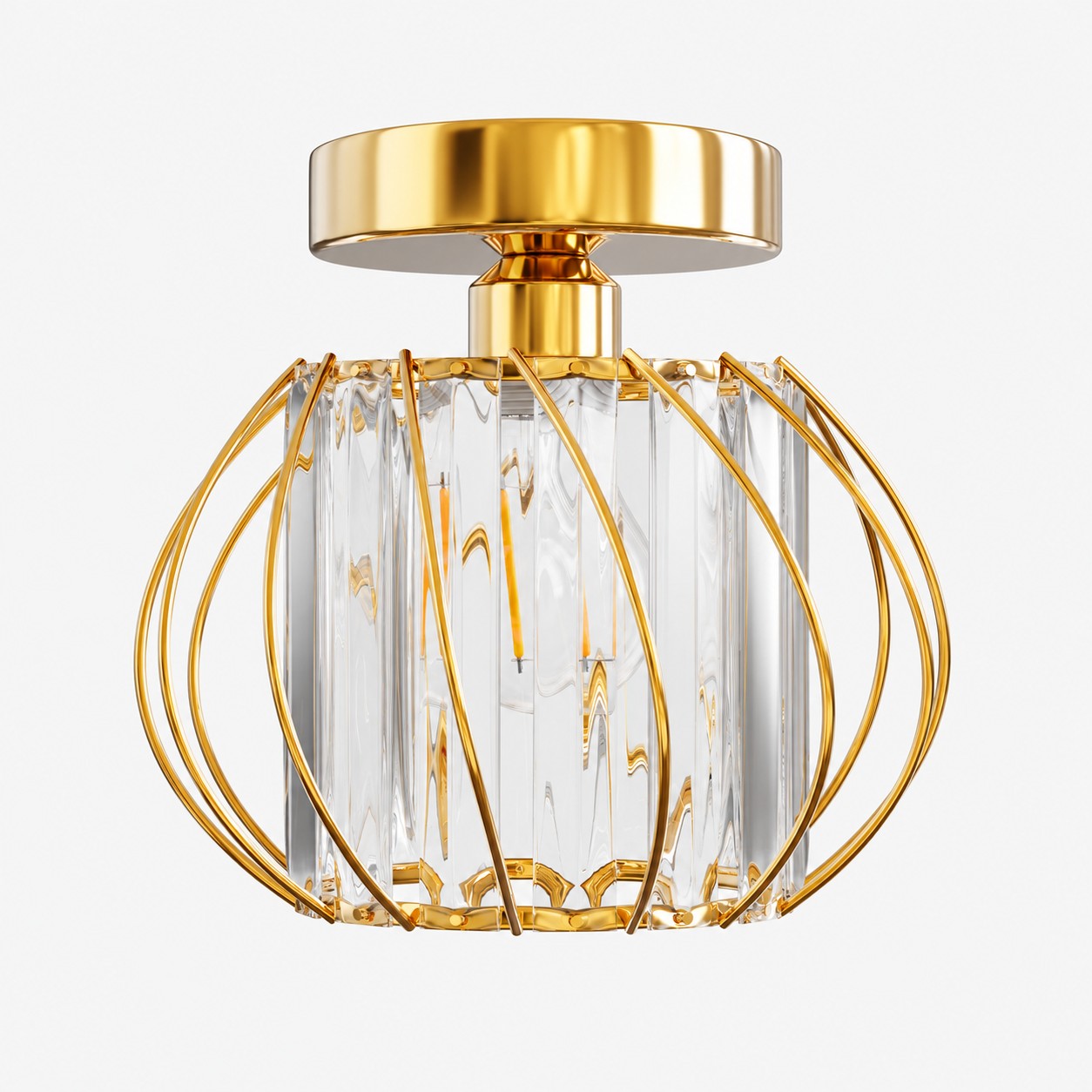 Geometric Crystal Ceiling Light with clear panels and a cage frame