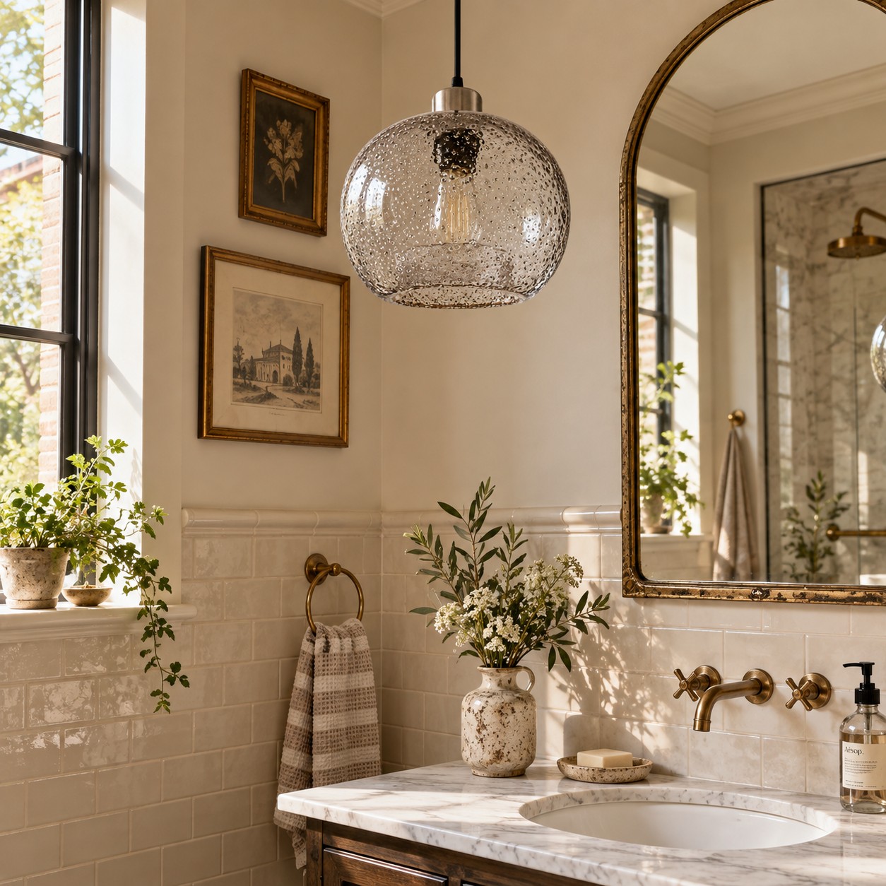 Textured Glass Globe Pendant with marble glass options and single or pair sets