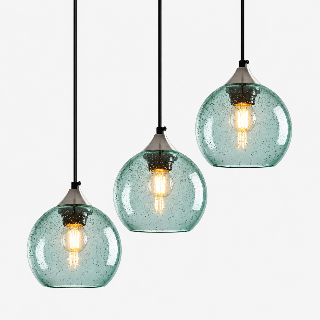 Bubble Glass Globe Pendant with a chrome mount and a bubble texture