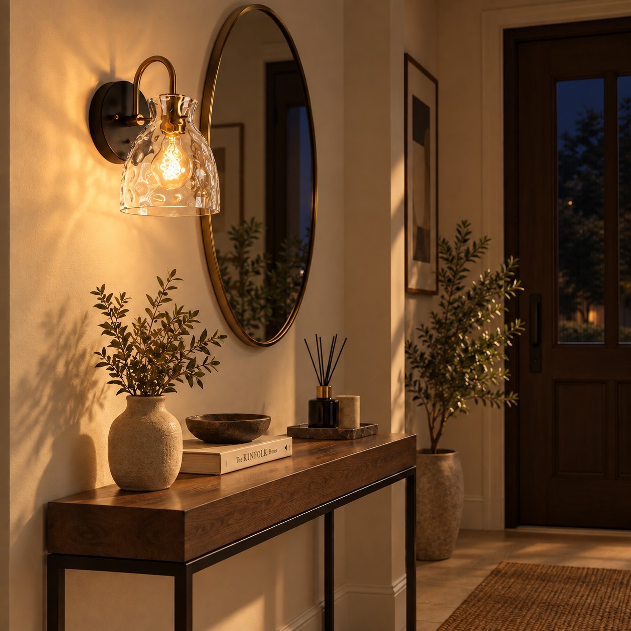Textured Glass Wall Sconce with a clear shade and a visible bulb