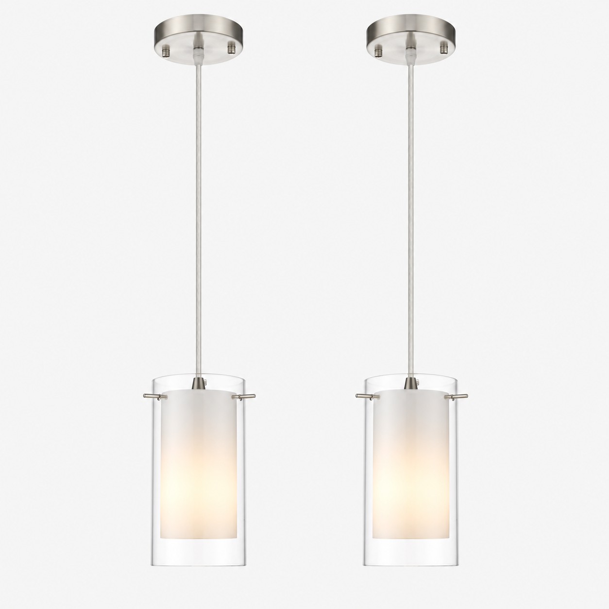 Double Glass Pendant Light with clear and white glass and a modern profile