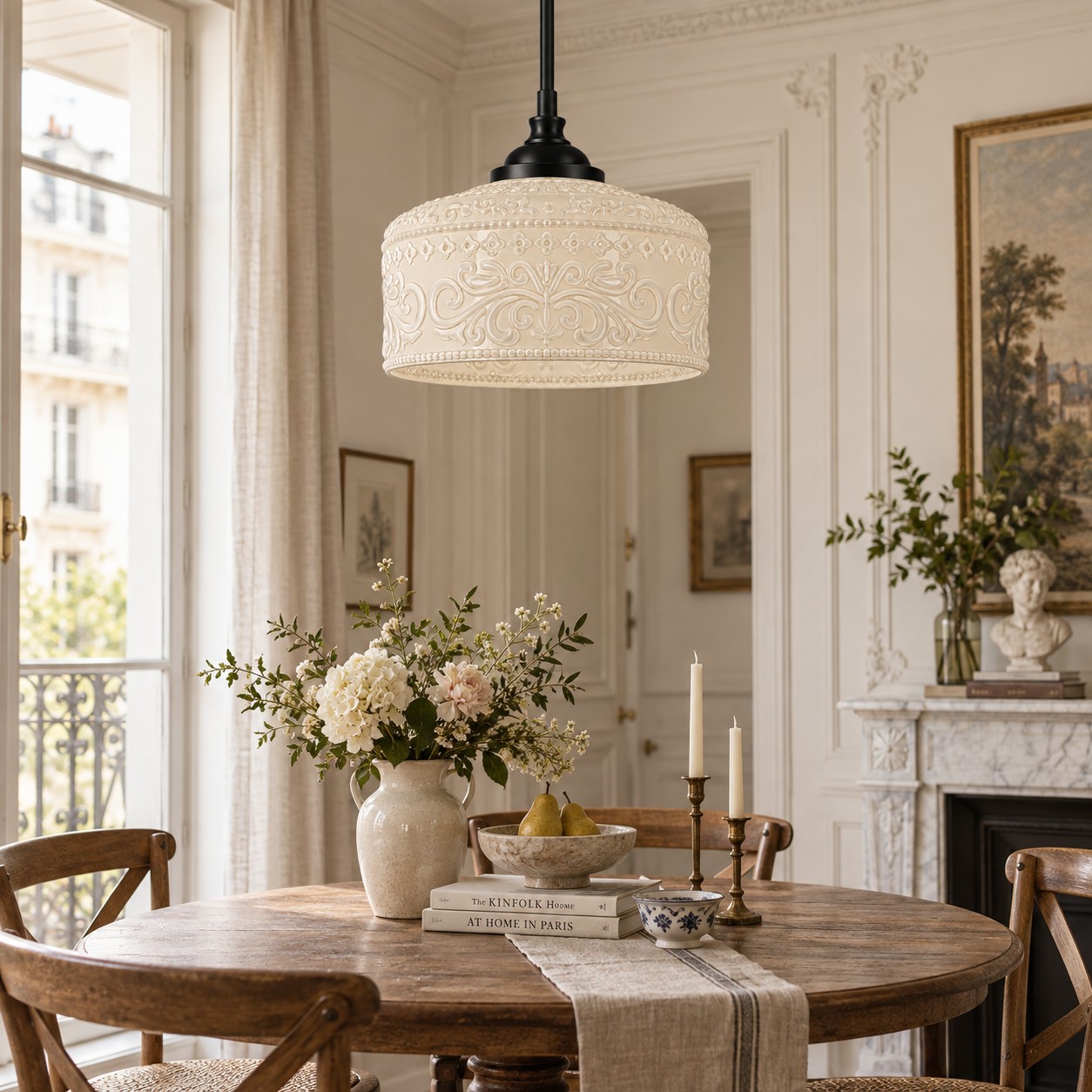 Vintage Glass Pendant Light with patterned glass and two shade sizes