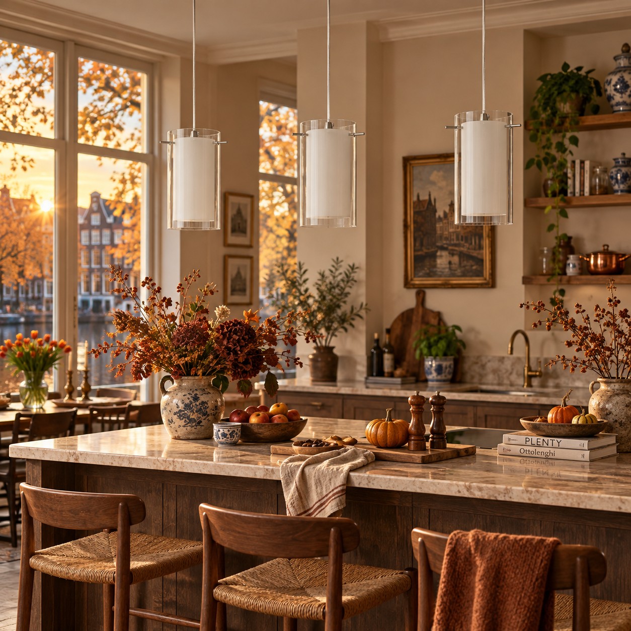 Double Glass Pendant Light with clear and white glass and a modern profile