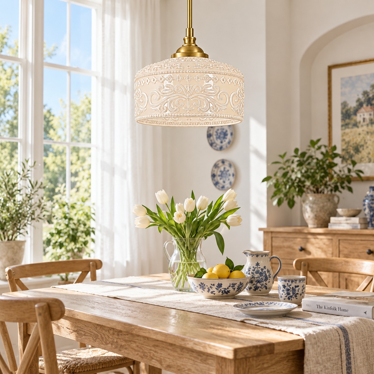 Vintage Glass Pendant Light with patterned glass and two shade sizes