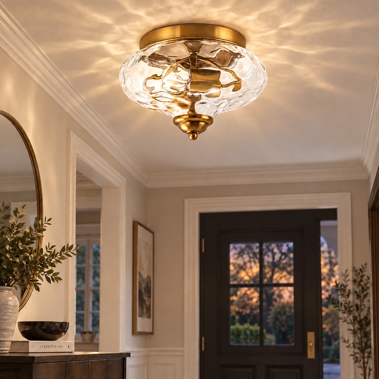 Two-Light Hammered Ceiling Light with four finishes and a broad glass cover