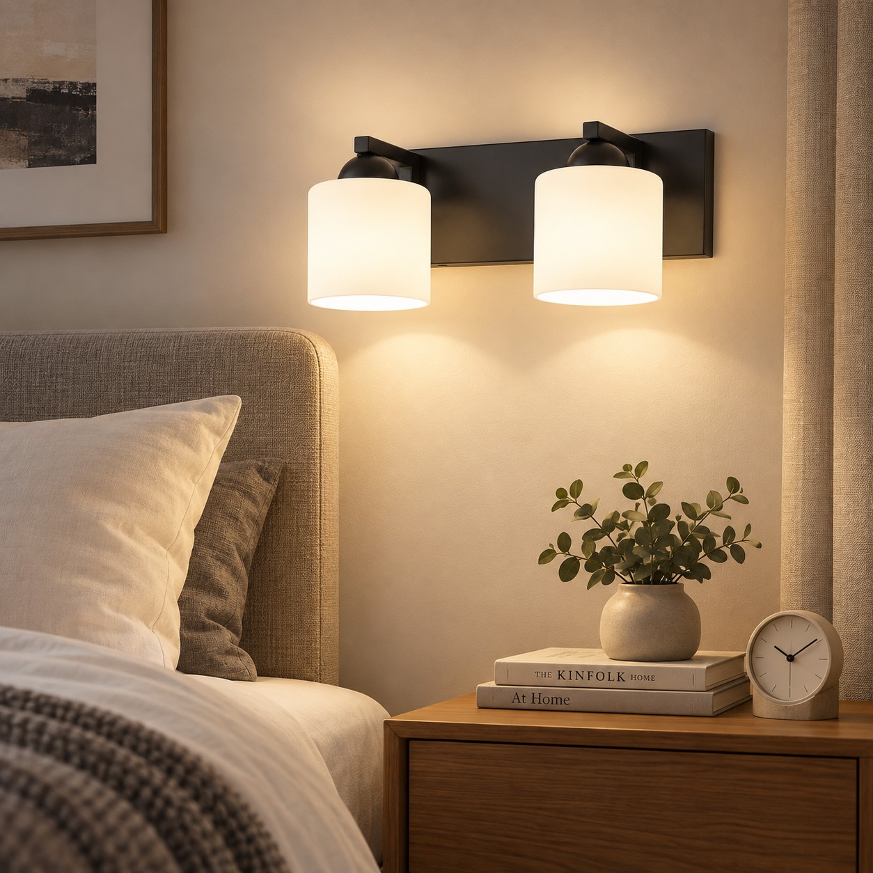 Glass Bathroom Vanity Light with one to six lights and a metal wall bar