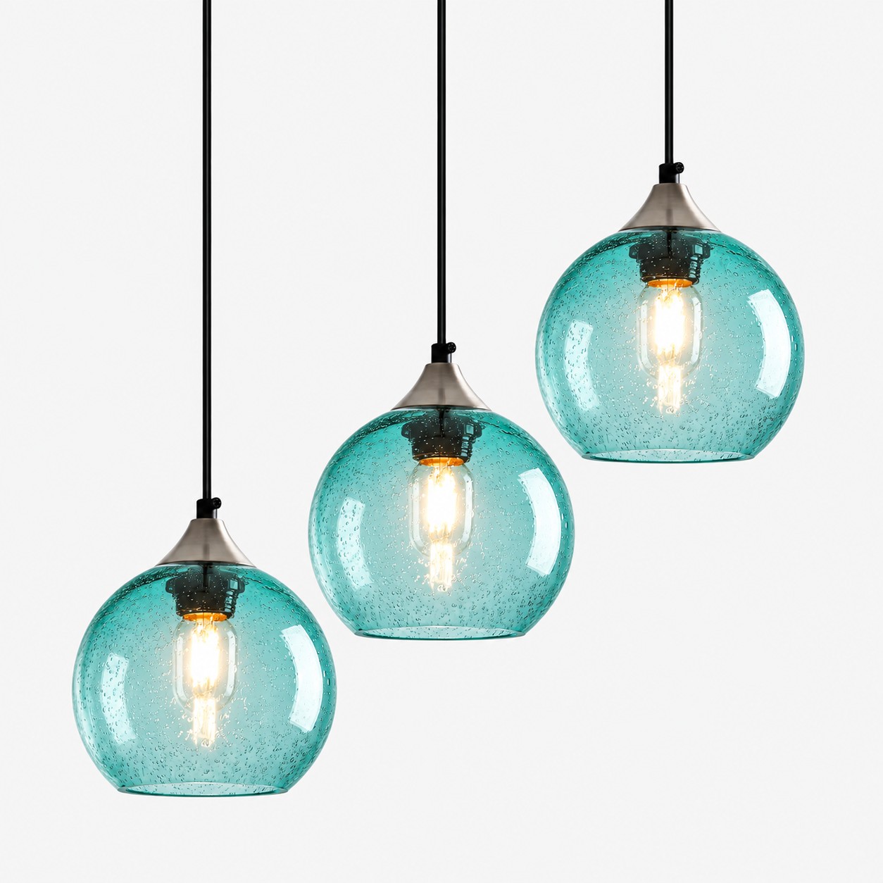 Bubble Glass Globe Pendant with a chrome mount and a bubble texture