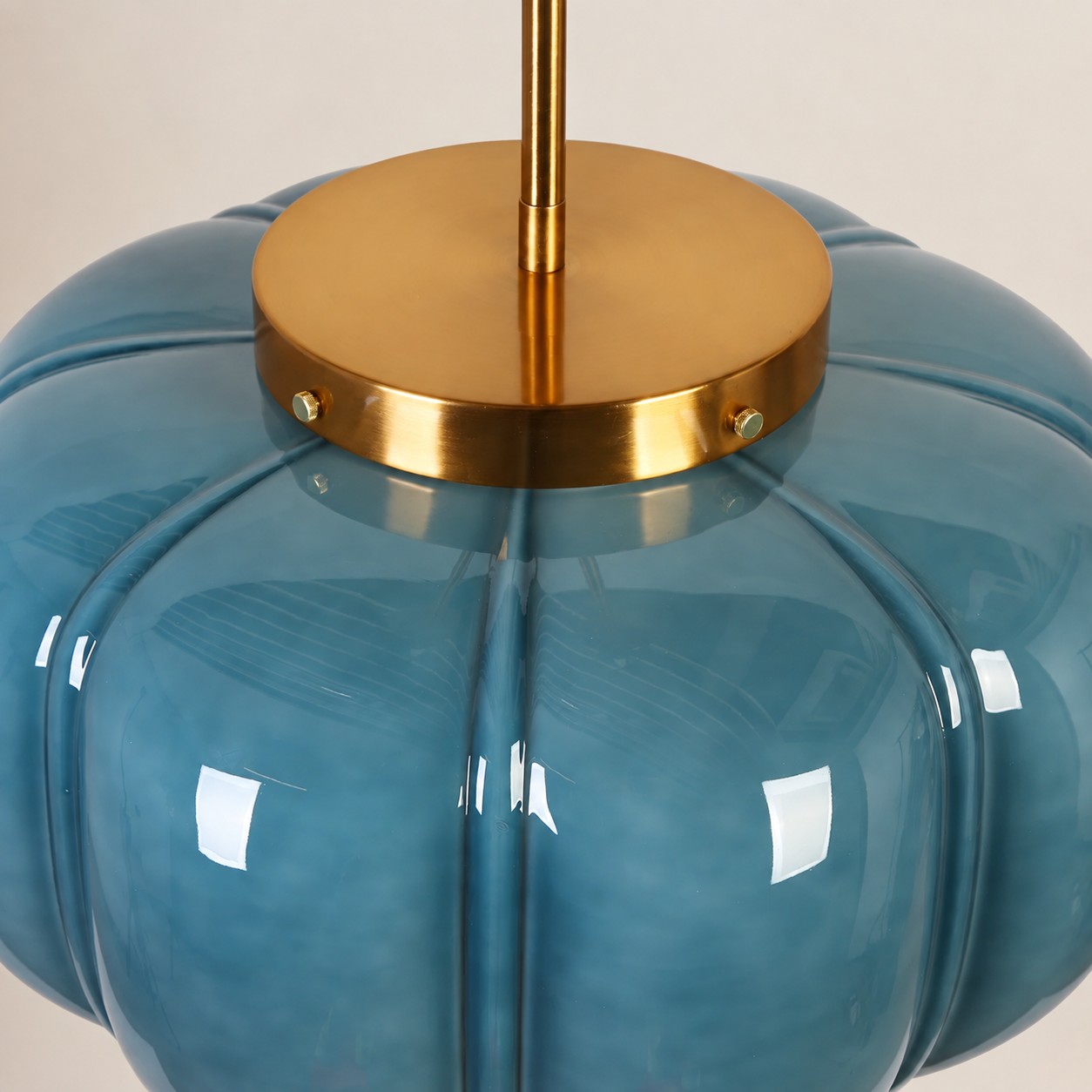 Ribbed Glass Dome Pendant with blue or clear glass and ribbed texture