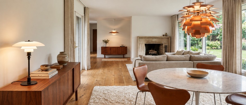 Layered pendant in a living room