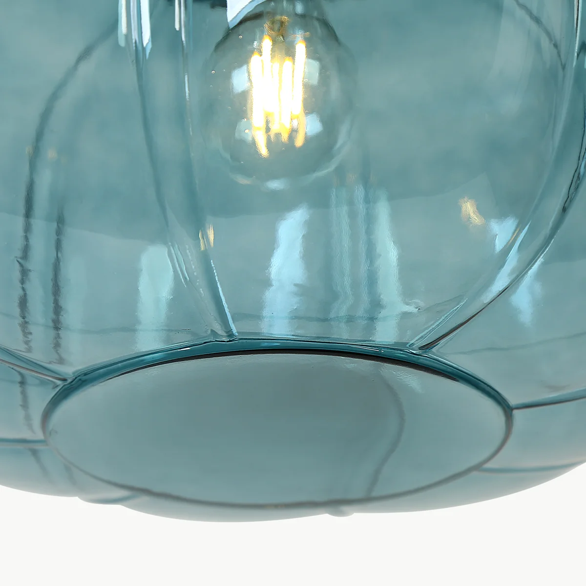 Ribbed Glass Dome Pendant with blue or clear glass and ribbed texture