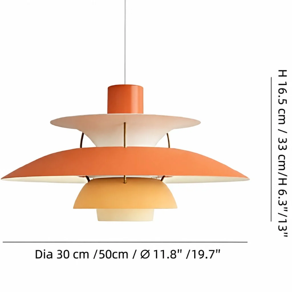 Layera pendant size diagram, 30 and 50 centimeter diameters