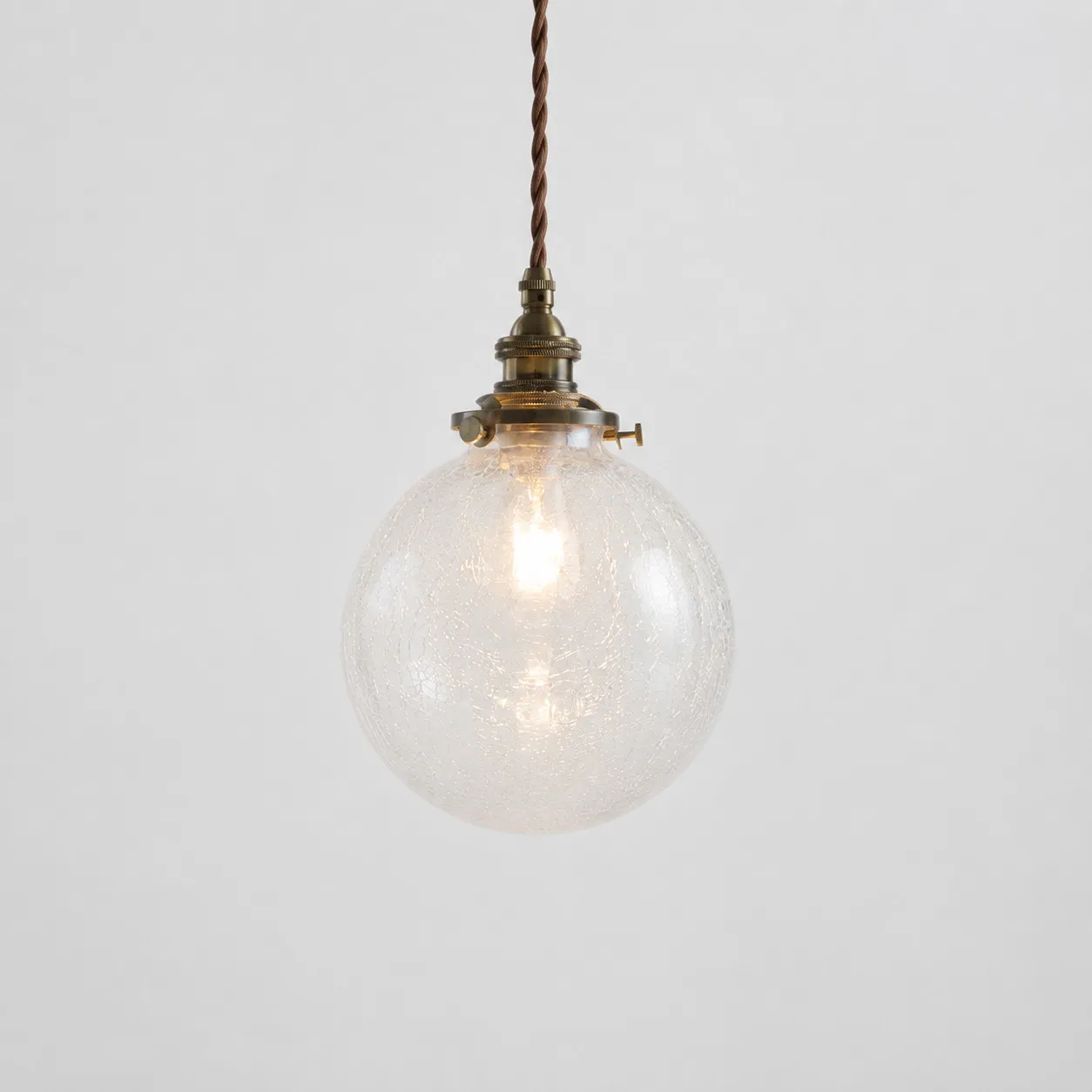 Crackled Glass Globe Brass Pendant Light