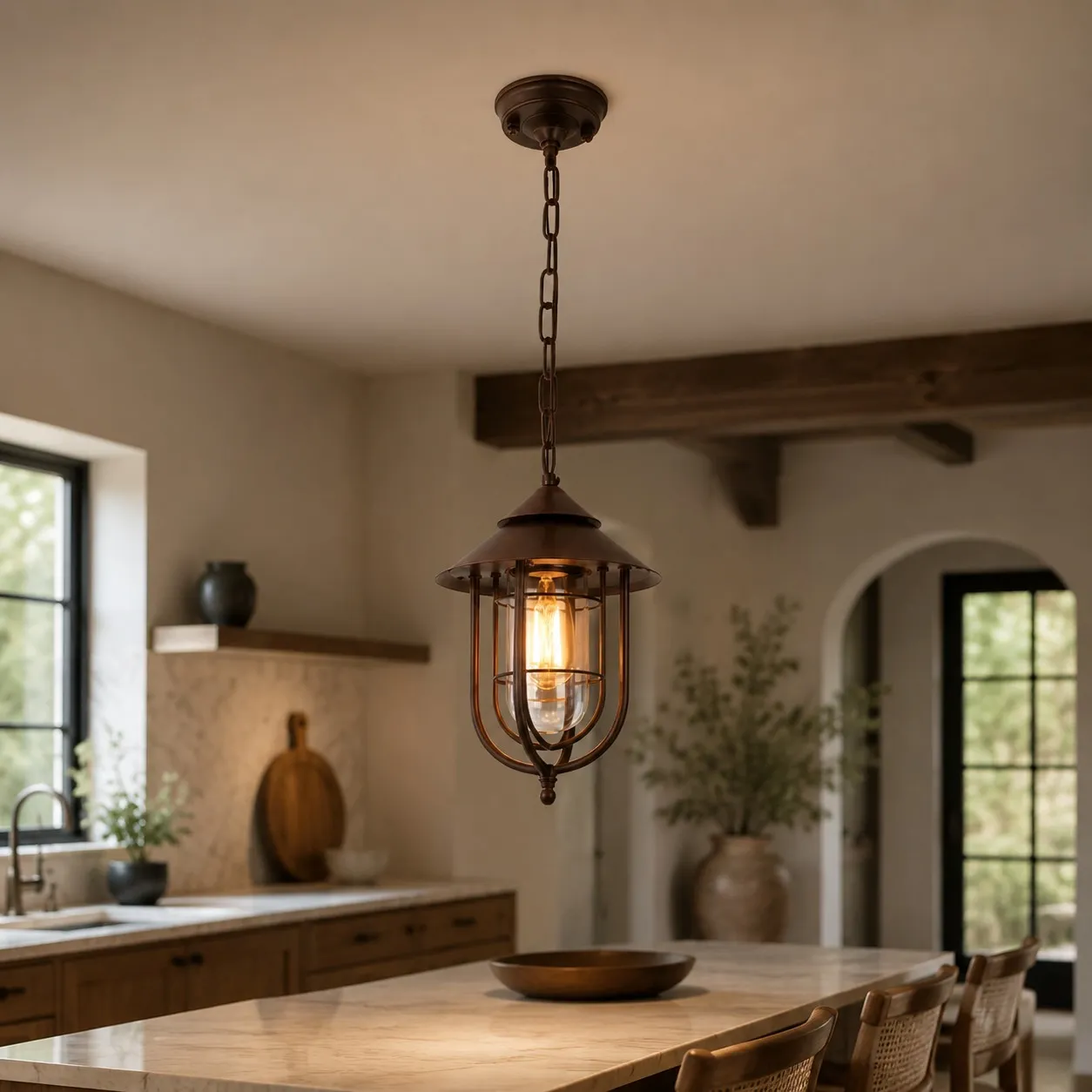 Patnox Outdoor Glass Pendant Lamp scene and detail
