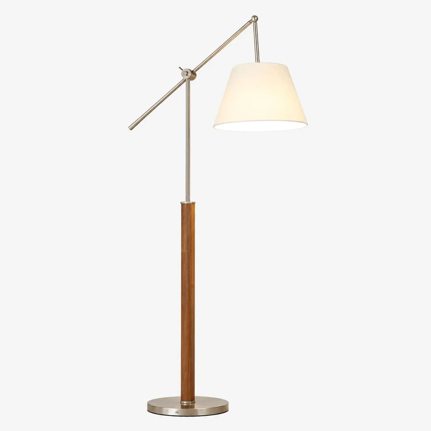 White fabric swing arm floor lamp full product view