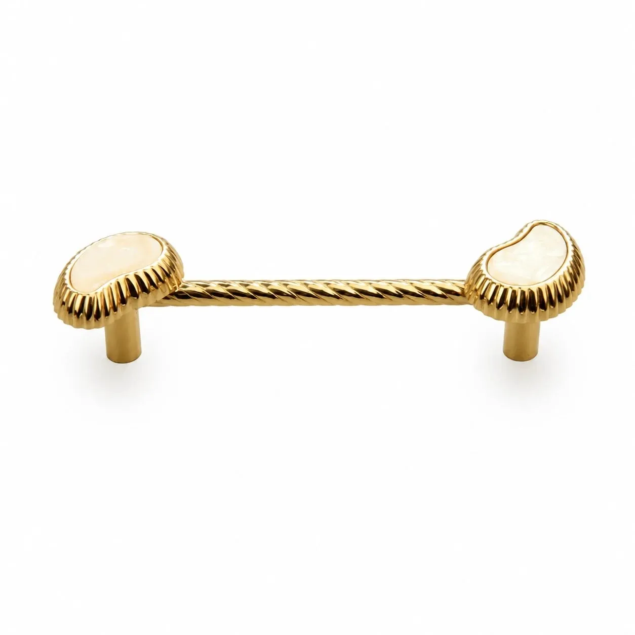 French Vintage Cashew Shell Brass Cabinet Knobs and Pulls - image 7