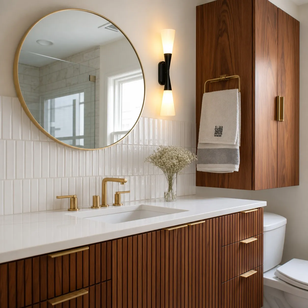 scene round mirror bathroom