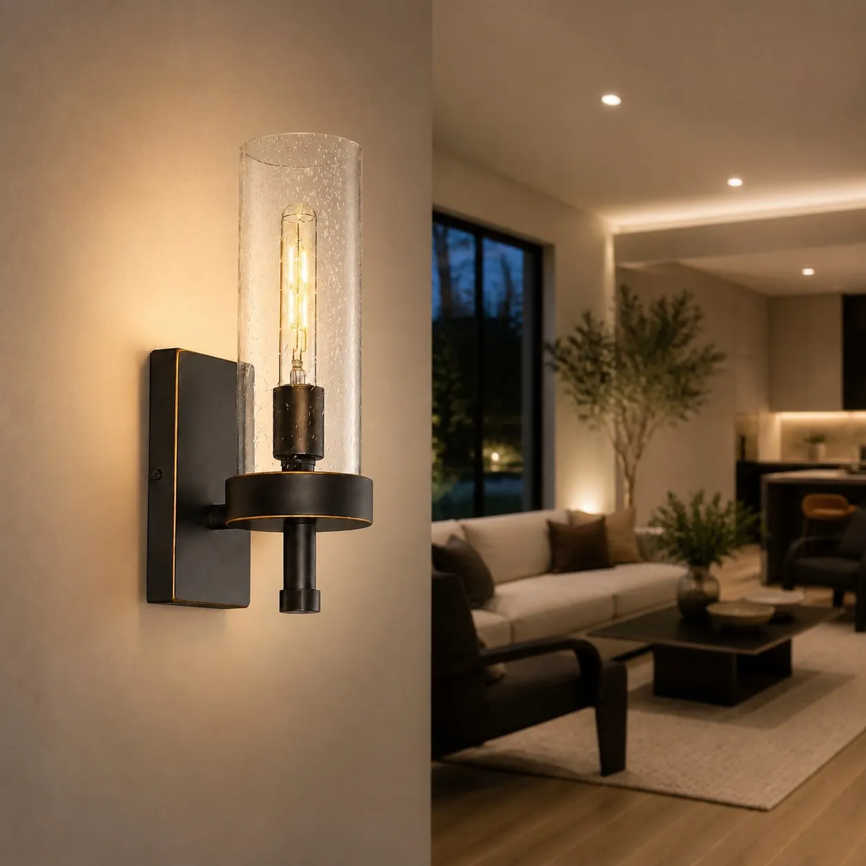 Wall sconce installed in a corridor setting