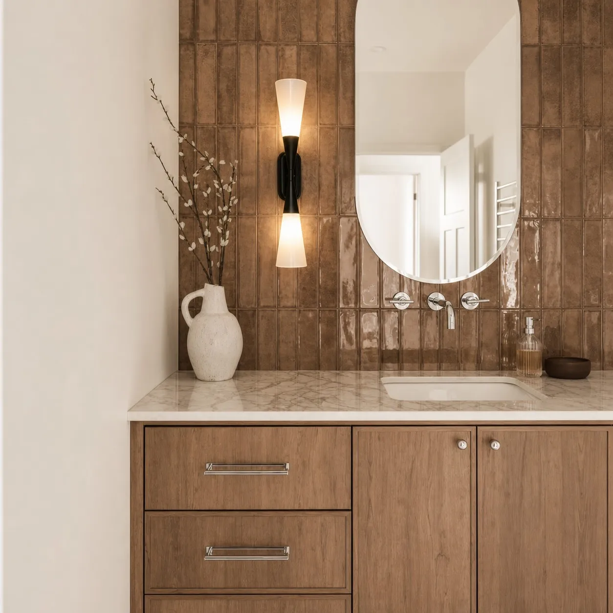 scene brown tile vanity
