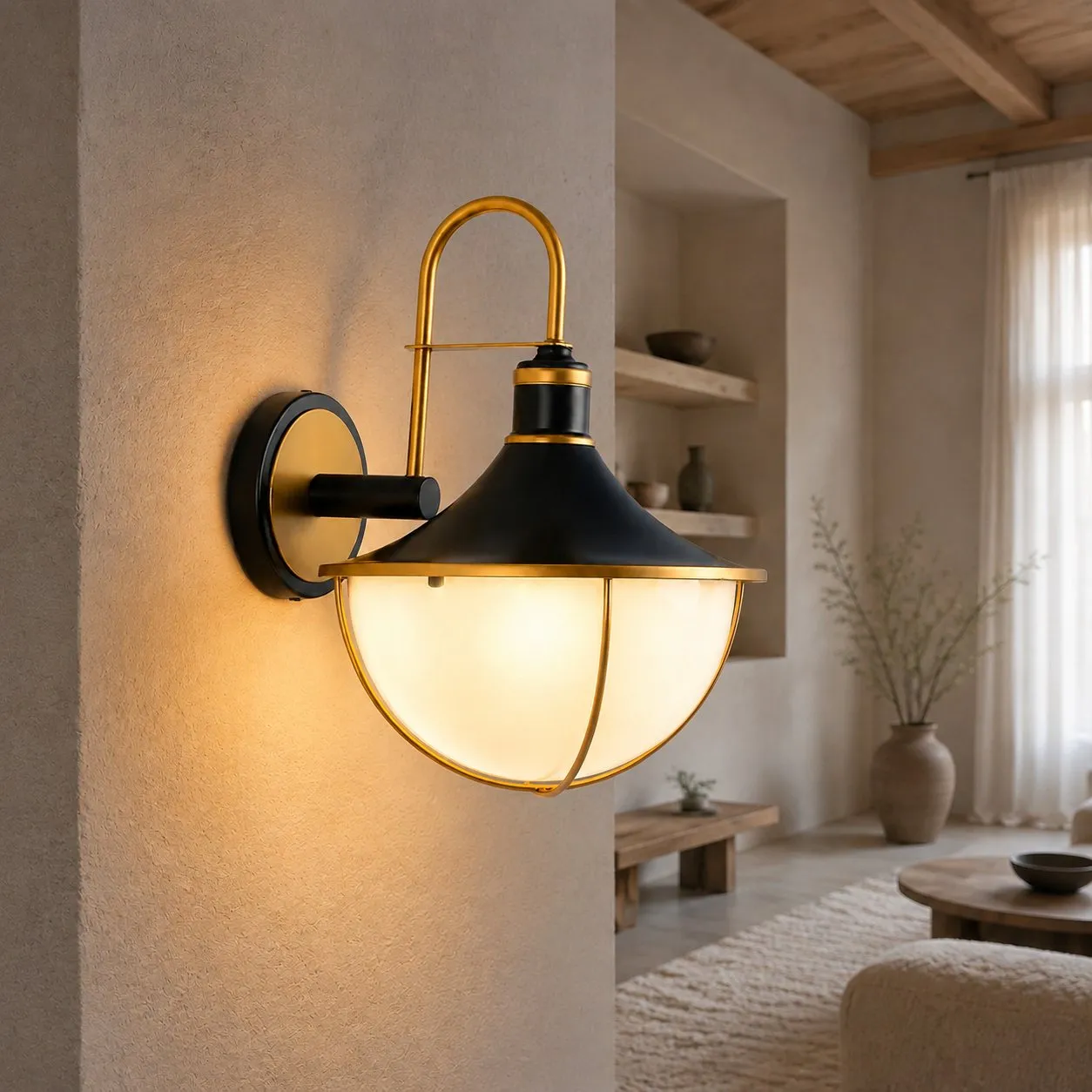 Black and Gold Outdoor Wall Lantern
