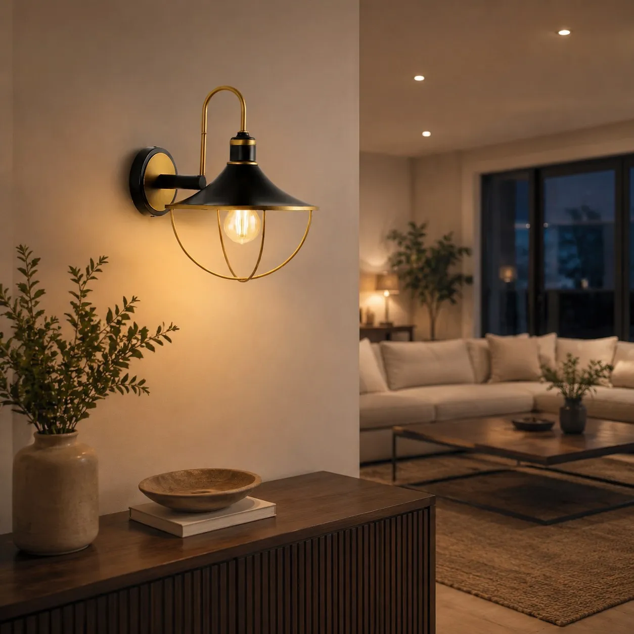 Black and Gold Outdoor Wall Lantern