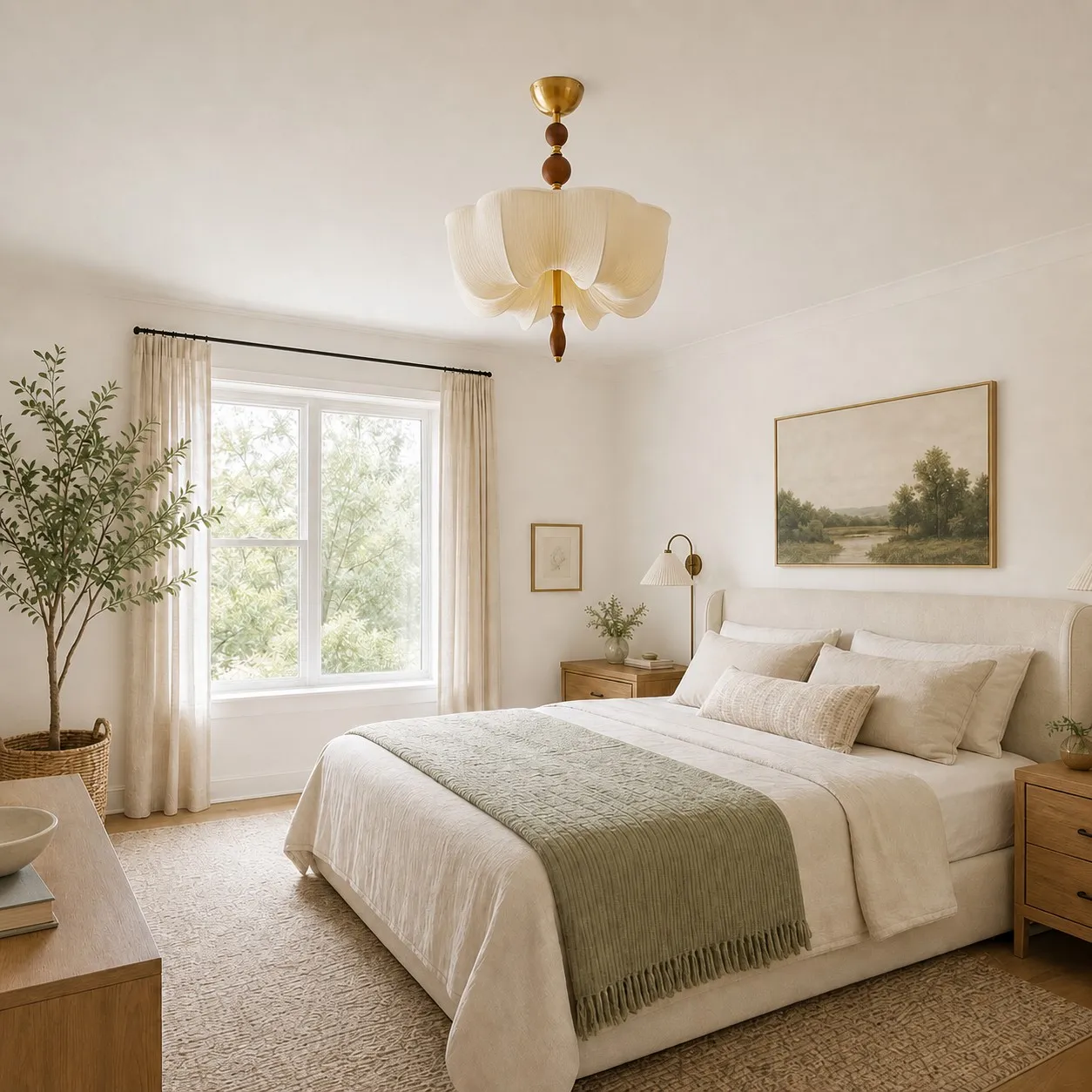 Bedroom scene showing Style A with the taller ceiling stem.